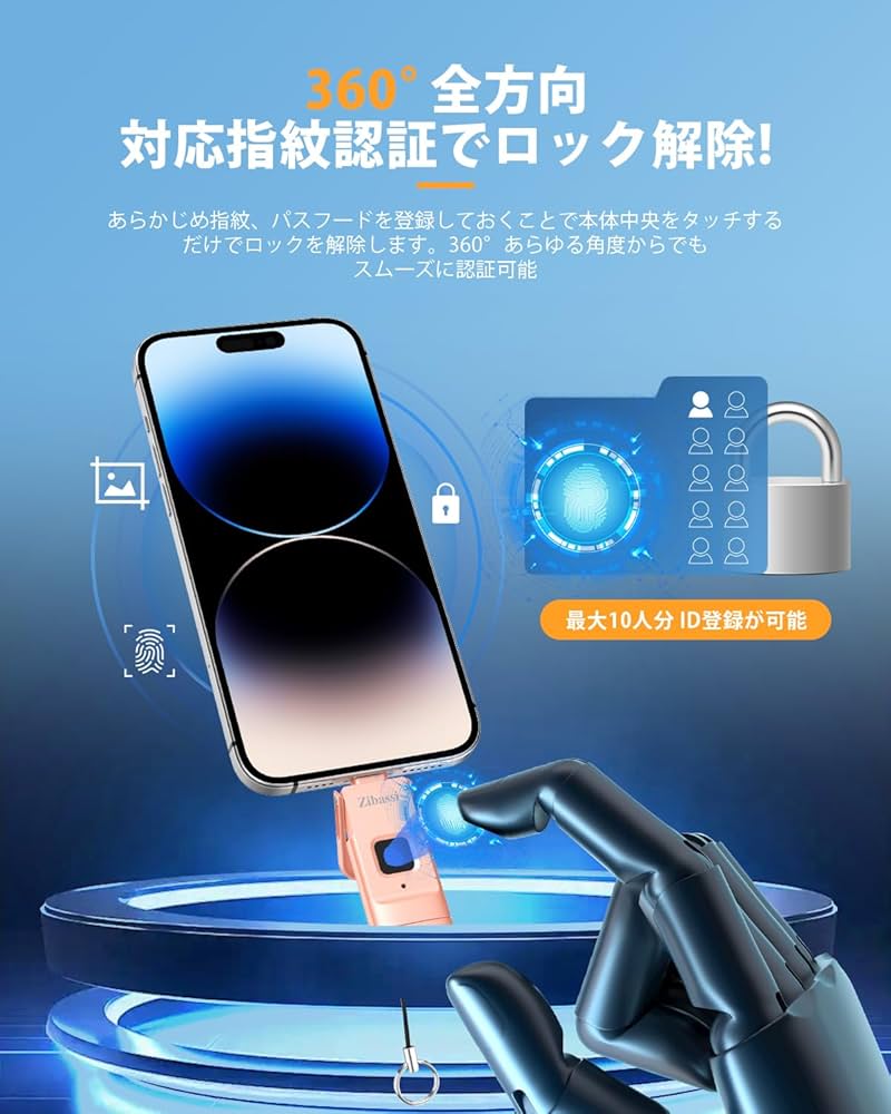 iphoneデータを指紋認証でデータ暗号化 Amazon.co.jp: Zibassi【MFI認証取得 指紋認証】iPhone用USB
